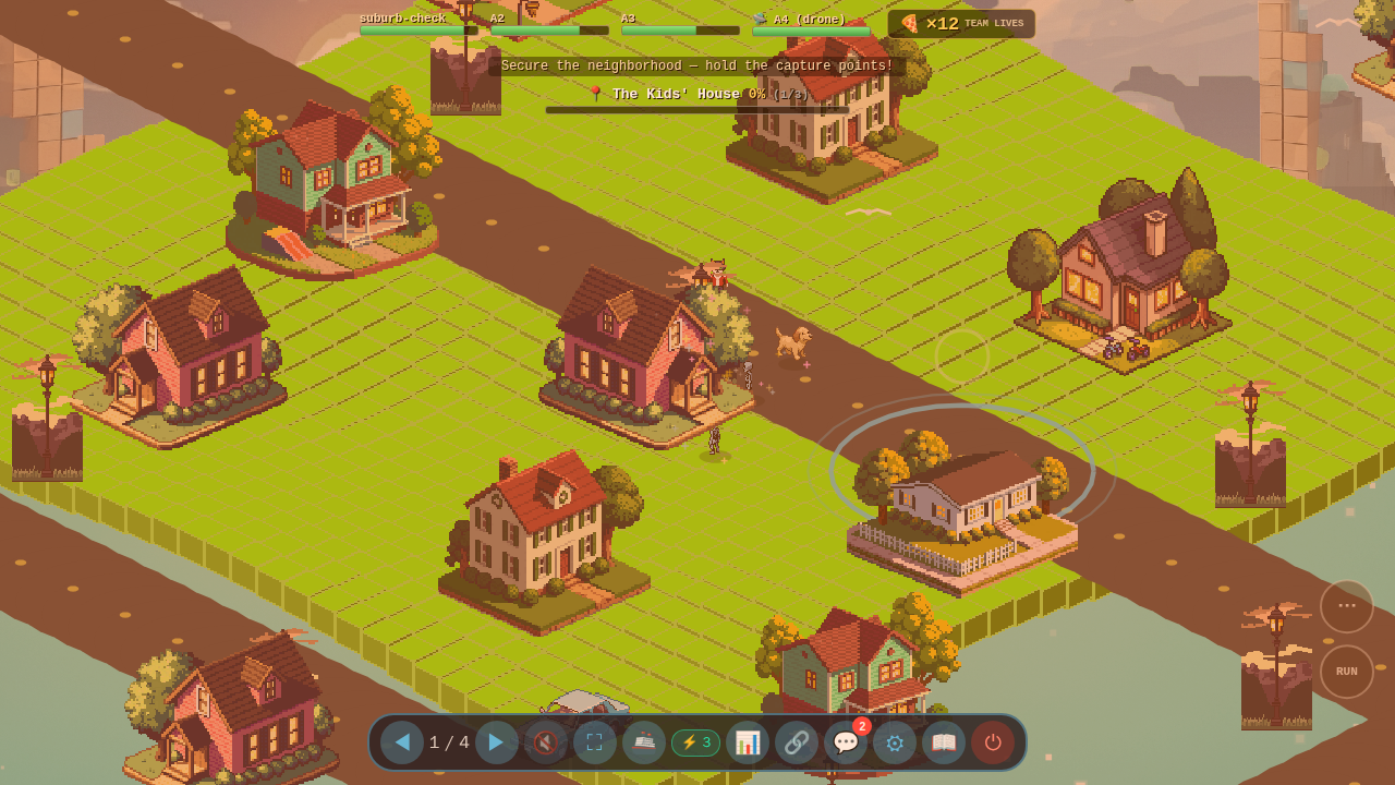 The 8x suburb neighborhood, in-engine with the HUD